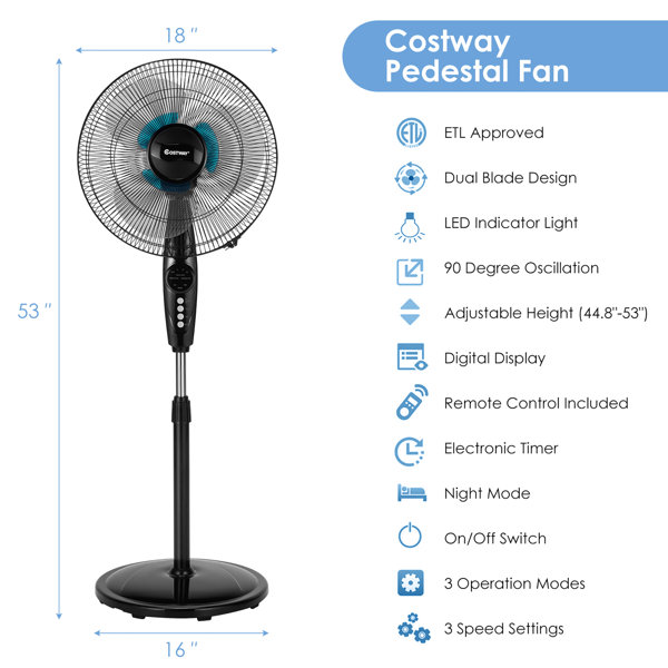 Costway 53" Oscillating Pedestal/Standing Fan & Reviews Wayfair